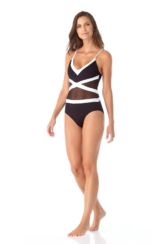 Punk One-Pieces with Spikes -Anne Cole Hot Mesh Spliced Mesh One Piece Swimsuit