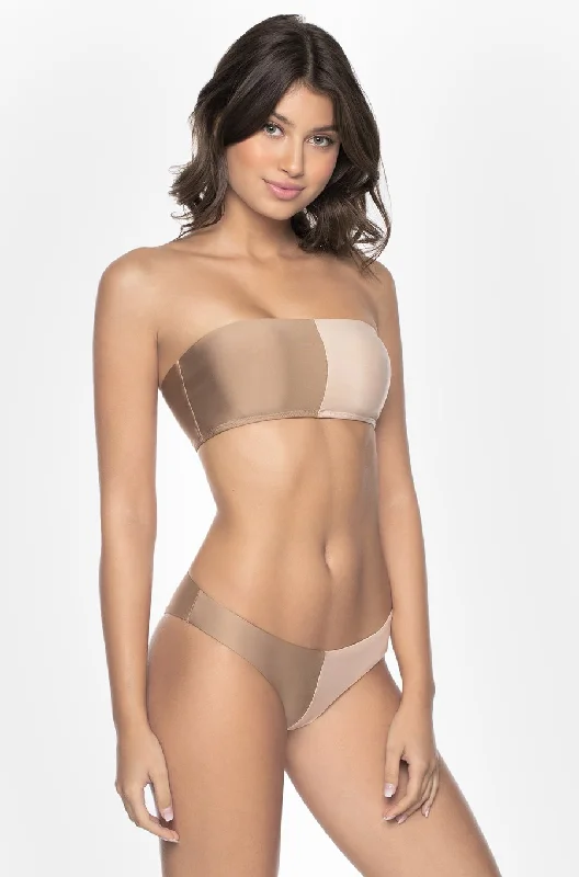 Khaki One-Pieces for Casual -Two Tone Bandeau