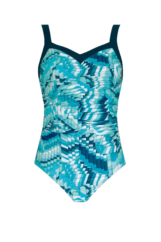 Indian One-Pieces with Intricacy -Sunflair Mastectomy Blue  Geo Print One piece