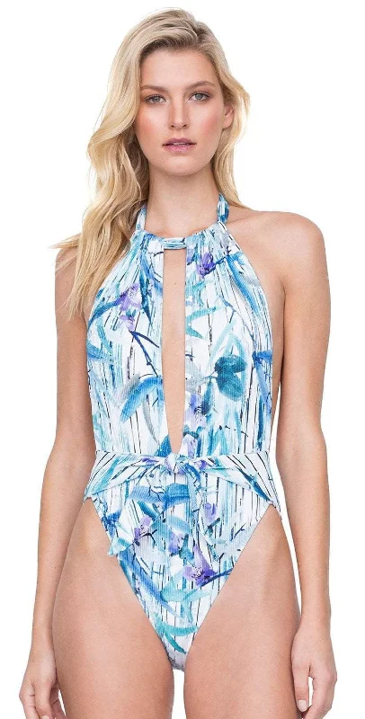 Faux Leather One-Pieces for Cheap -Gottex Exotic Paradise Deep Plunge One Piece Swimsuit