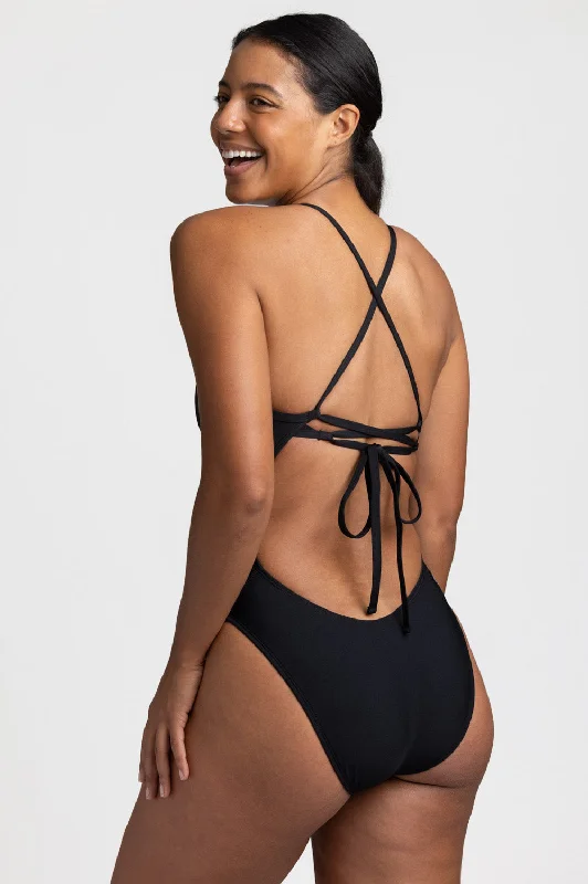 Silk One-Pieces for Luxurious -Winnie Swim Onesie - Black