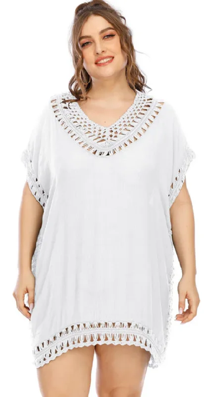 African One-Pieces with Culture -Plus Size Beachwear Cover Up White