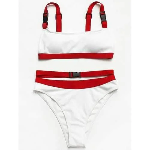 Bright swim sets for standout beach flair -Strappy Two Tone Bikini Set - White L