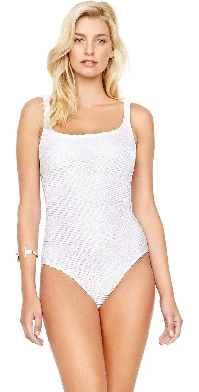 Leather One-Pieces for Luxury -Gottex Essence Square Neck Tank One Piece Swimsuit in White