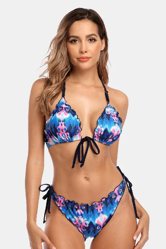 Cute swim sets with playful bow details -Charmo Women Sexy Triangle Lace Back Halter Top Bikini