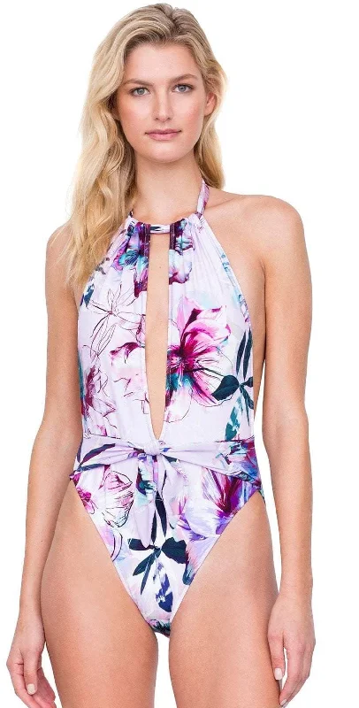 Buttoned One-Pieces for Style -Gottex Primrose Deep Plunge High Neck One Piece Swimsuit