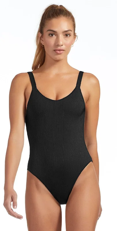 Solid Color One-Pieces for Simple -Vitamin A EcoRib Leah Full Coverage One Piece Swimsuit in Black