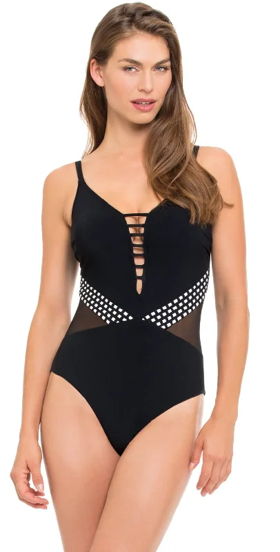 Orange One-Pieces for Energetic -Profile by Gottex Hollywood One Piece Swimsuit in Black E854-2074-001