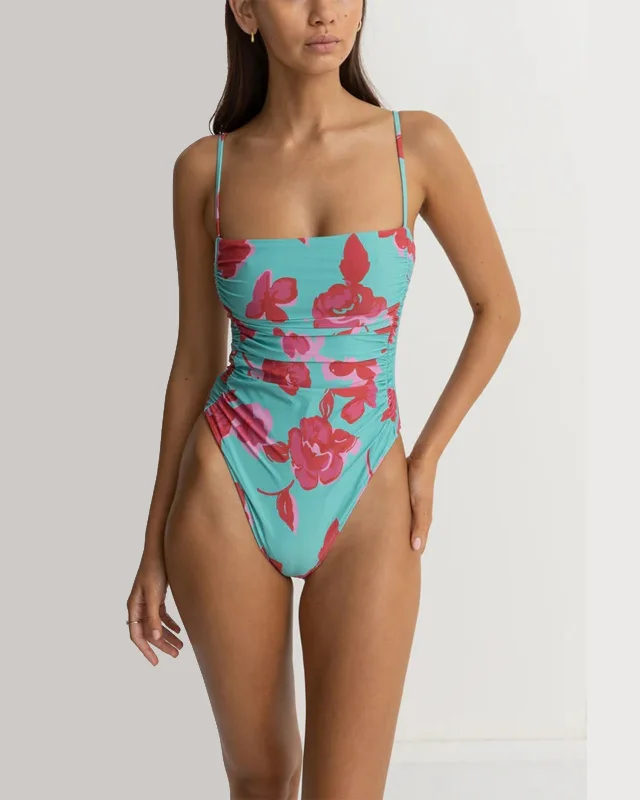 Green One-Pieces for Nature -Inferna Floral Scrunched Side One Piece