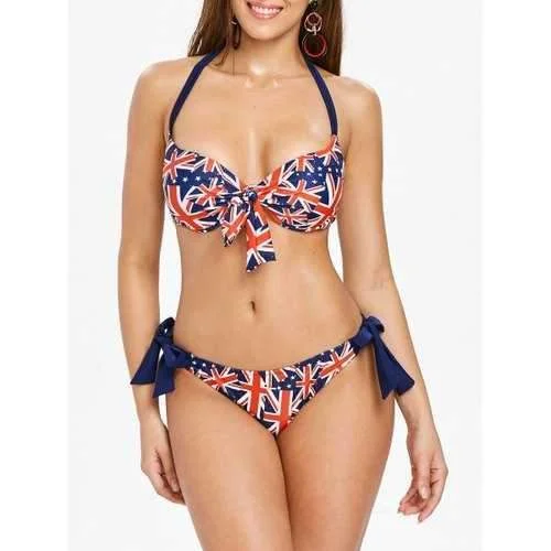 Classic swim sets with solid color simplicity -United Kingdom Flag Bikini Set - Fire Engine Red Xl