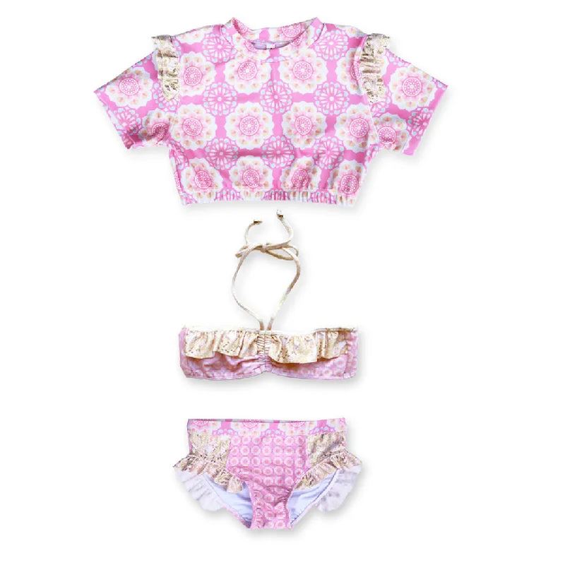 Strapless swim sets for minimal tan lines -Lotus Pink 3 Piece Set