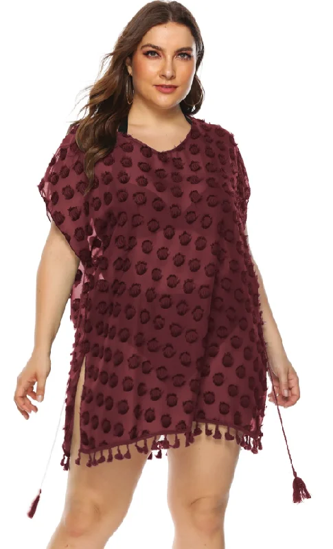 Sleeveless One-Pieces for Cool -Plus Size Swimsuit Cover Up Wine Red