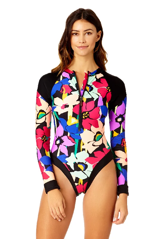 Nursing One-Pieces for Mothers -Women's Barbados Bloom Zip Front Rashguard One Piece Swimsuit