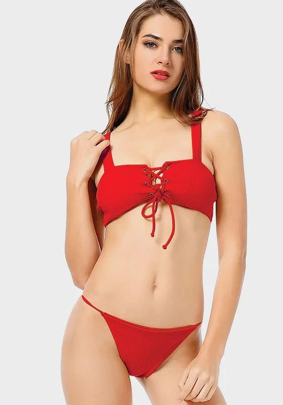 Supportive swim sets with underwire lift -Celer Solid Bandeau Bikini