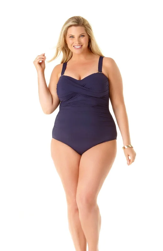 Animal Print One-Pieces for Fun -Anne Cole Plus Size Twist Front Shirred Bandeau One Piece Swimsuit