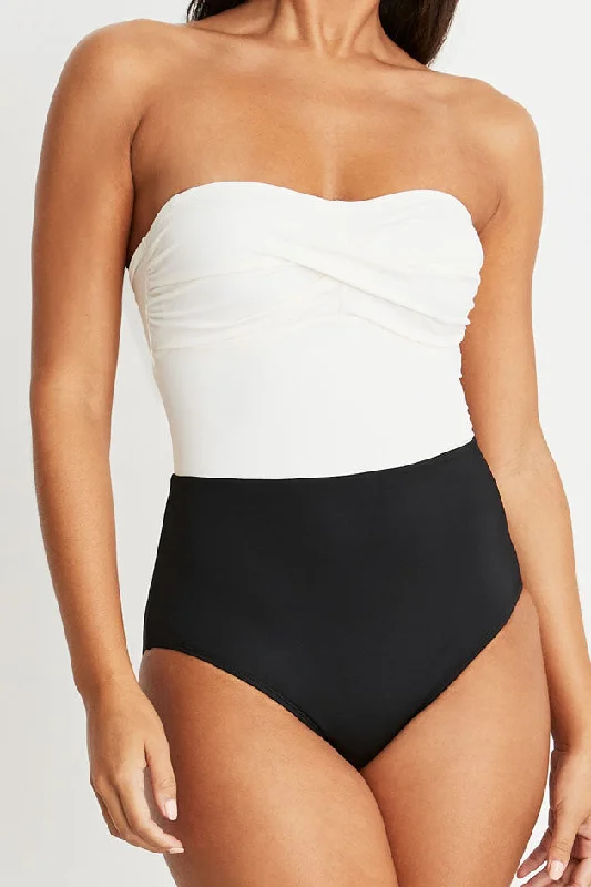 Celtic One-Pieces with Knotwork -Liz Sweetheart Strapless One-piece Swimsuit in Ivory and Black