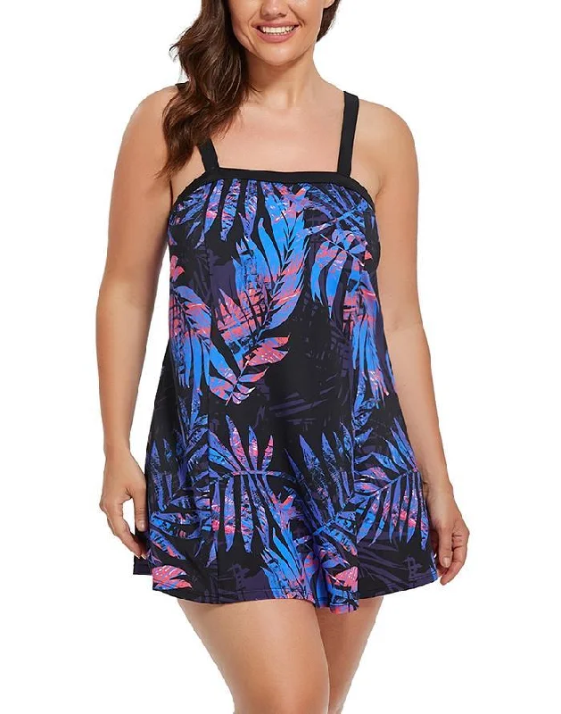 Sheath One-Pieces for Sophisticated -Black Tropical Floral Banded One Piece Swimdress