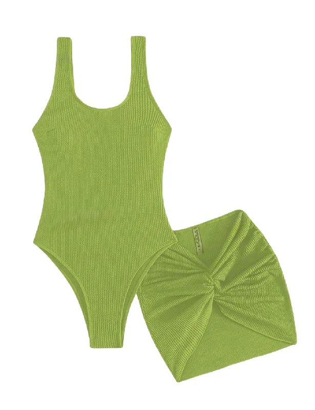 Bridesmaid One-Pieces for Ceremony -Crinkle Lime Swimsuit & Skirt Set