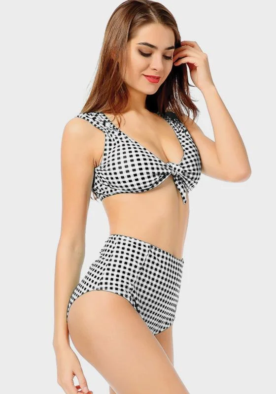 Affordable swim sets with fun pattern designs -Melvi Plaid High Waist Bikini