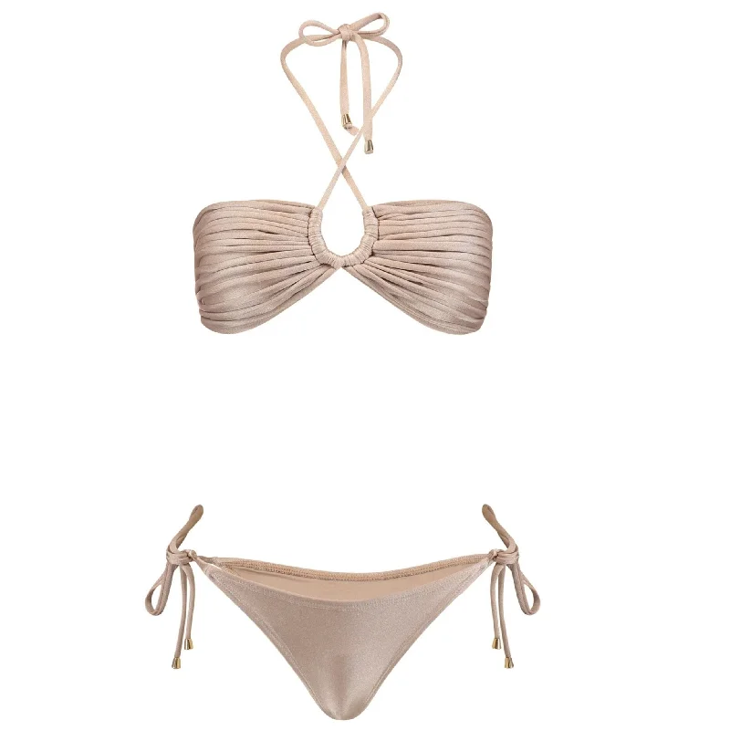 Tropical swim sets with bold leafy designs -Mykonos Inverted Tri-Top Bikini Set | Cream Pearl