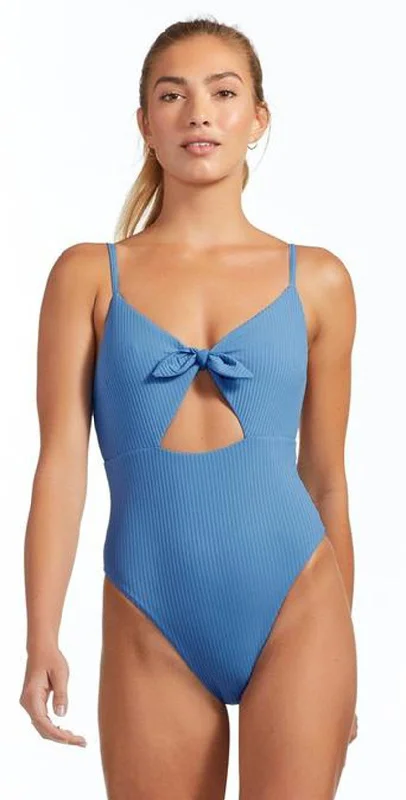 Fishing One-Pieces for Outdoors -Vitamin A EcoRib Alma One Piece Swimsuit in Mediterranean Blue