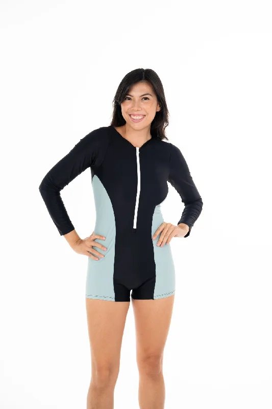 Workout One-Pieces for Gym -White Water Long Sleeve One Piece Swimsuit