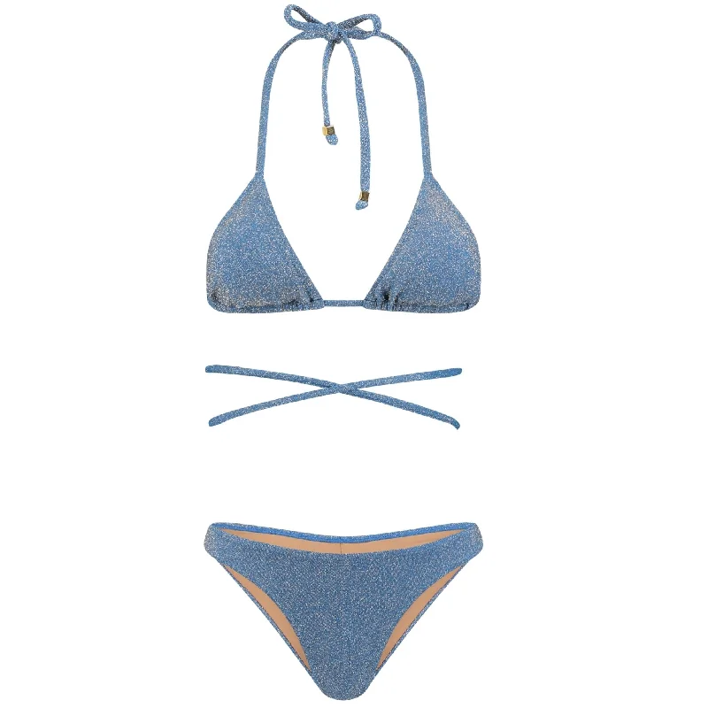 Designer swim sets for luxury swimwear elegance -Cristalle Triangle Bikini Set | Blue Sapphire