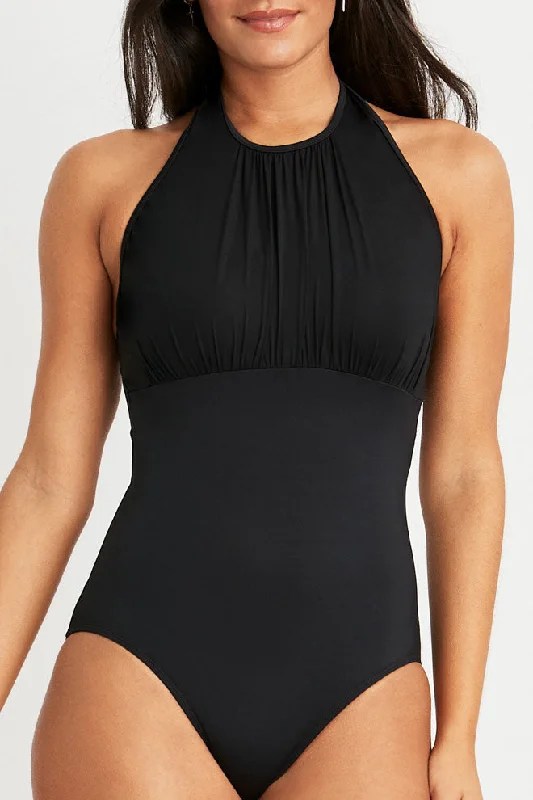 Printed One-Pieces with Patterns -Patty Halter Neck One-piece Swimsuit in Black