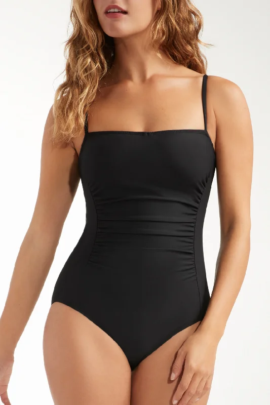 Halter One-Pieces for Chic -Lupe Square Neck Ruched One-piece Swimsuit