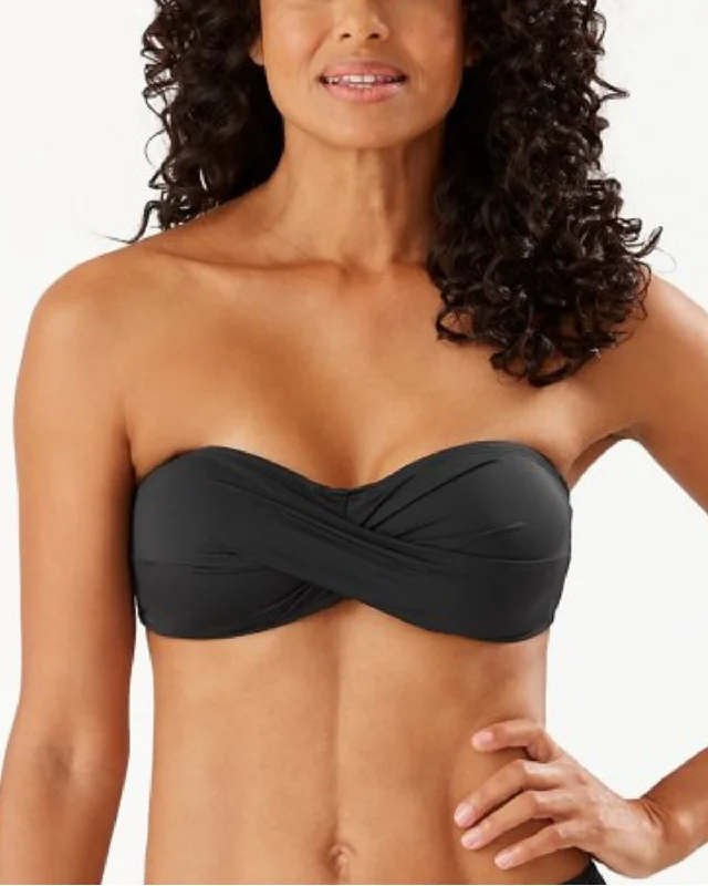 Strapless tankini swim sets for even tanning -2025 Tommy Bahama Pearl Solids Twist Front Bandeau Bikini Top - Tsw31006t