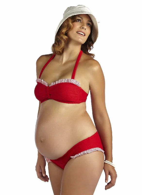 Affordable bikini swim sets for summer joy -Montego Bay Ruffle Bikini Set Maternity Swimsuit - Red