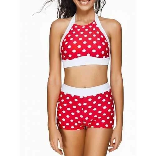 Affordable swim sets with trendy cutout designs -Polka Dot Piping Bikini and Boyshort Bottom - Red M