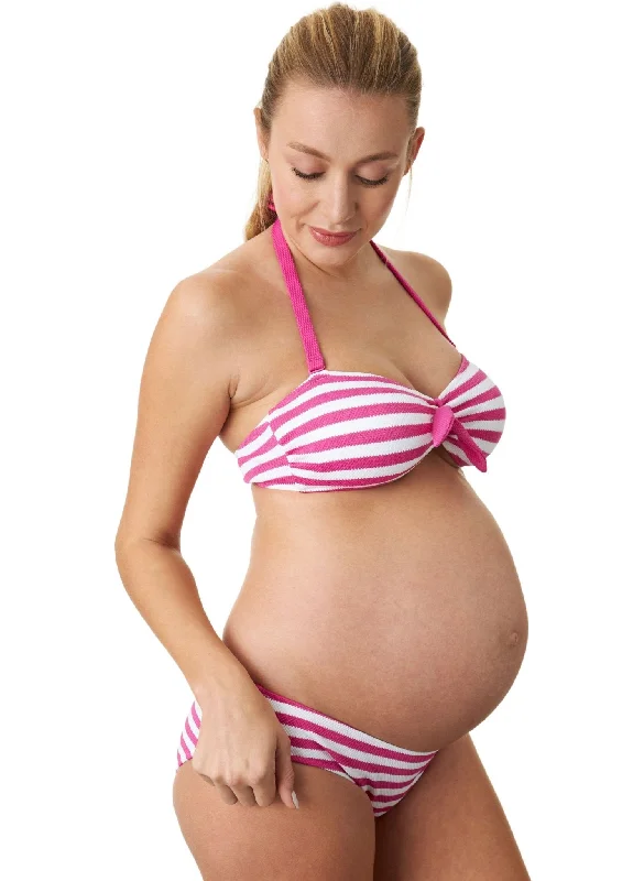 Cute swim sets with playful bow details -Rimini Pink Stripe Bikini Set Maternity Swimsuit