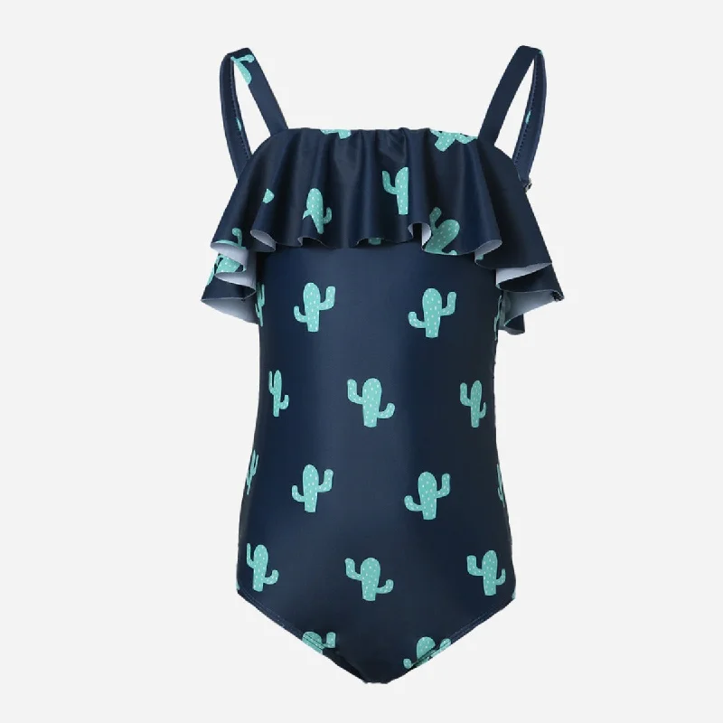 Green One-Pieces for Nature -Saguaro Cactus Girls Swimsuit with Frill