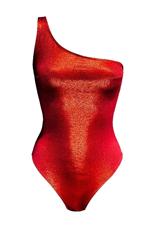 Printed One-Pieces with Patterns -Amelia metallic red swimsuit