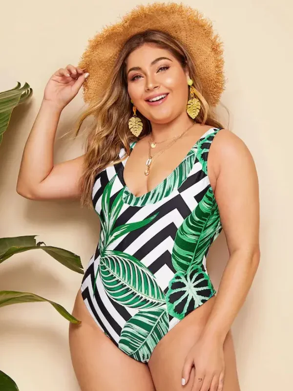 Strapless One-Pieces for Glamour -Plus Size Green one piece swimsuit Multicolor