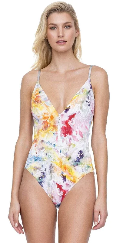 Cooking One-Pieces for Kitchen -Gottex Aquarelle V-Neck One-Piece Swimsuit