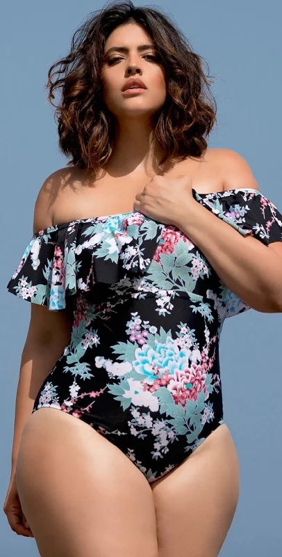 Open-Back One-Pieces for Sexy -Raisins Curve Tortuga Off the Shoulder One Piece Swimsuit Y840581