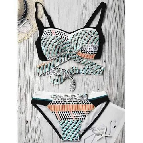 Sporty swim sets for competitive swimming needs -Geometric Printed Padded Bikini Set - S