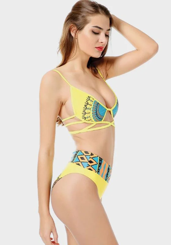 Strapless swim sets for minimal tan lines -Veni African Print Bikini