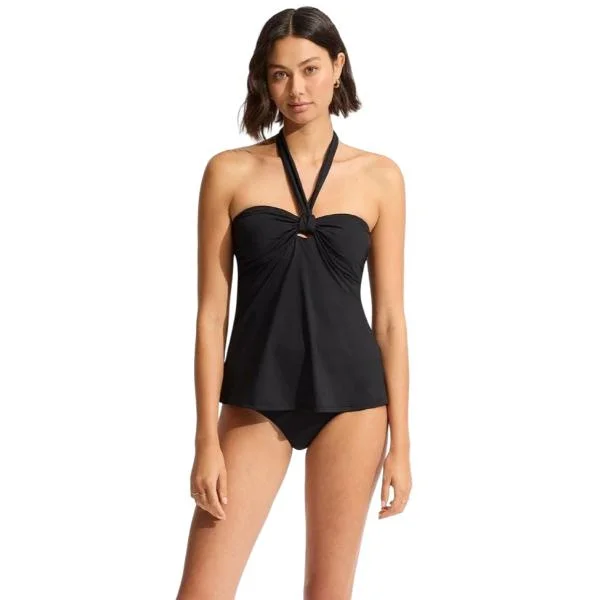 Designer high-neck swim sets for chic swimwear -SEAFOLLY -  Collective Sash Tie Front & Hipster Tankini Set