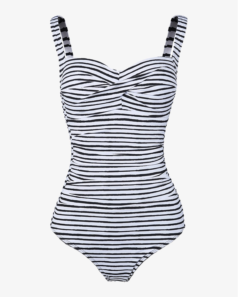 Faux Leather One-Pieces for Cheap -Black & White Stripe Women's One-Piece Swimsuit