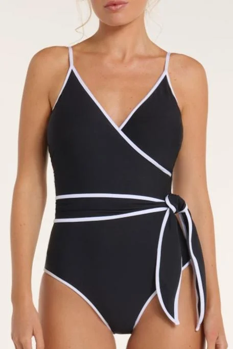 Maximalist One-Pieces for Bling -Amelia V-Neck Wrap One-Piece Swimsuit