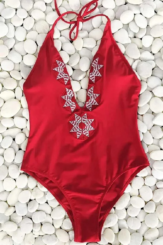 Ruffled swim sets with delicate lace trim -Floralkini Embroidered Cami One-Piece Swimwear