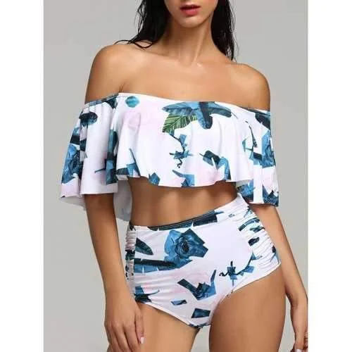 Lightweight swim sets for summer swim ease -Tropical Leaf Flounce High Waist Bikini - Xl