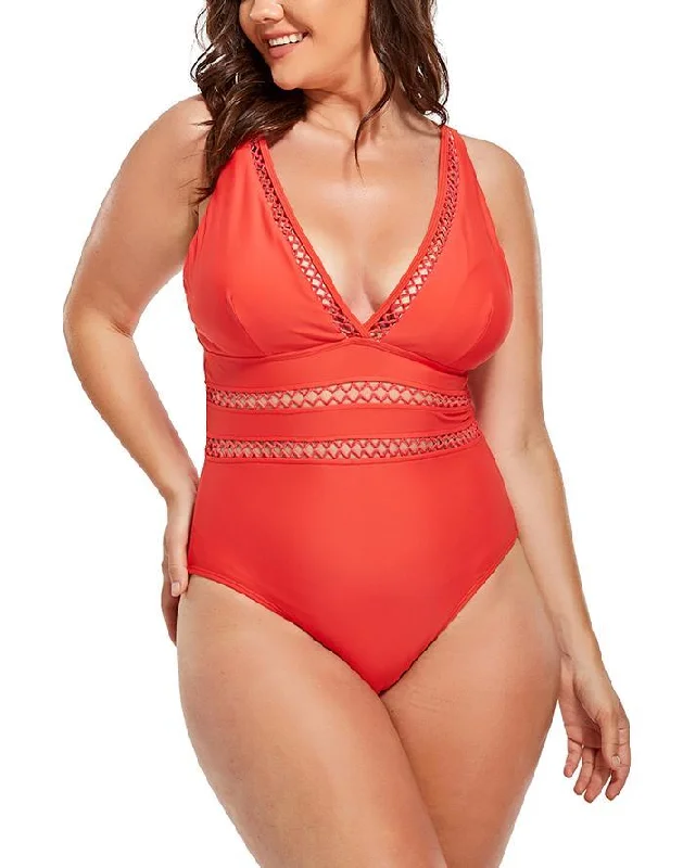 Dance One-Pieces for Movement -Red Lattice Plunge One Piece Swimsuit