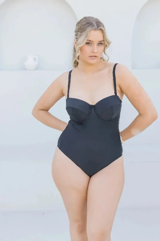 Gray One-Pieces for Subtle -Black Balconette One Piece