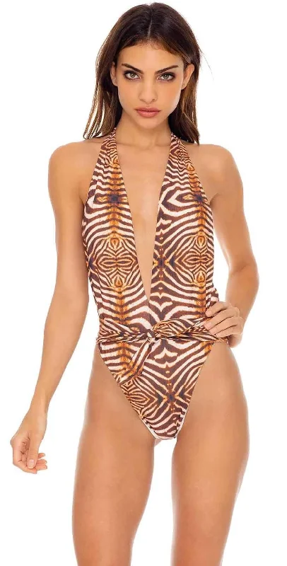 Off-Shoulder One-Pieces for Elegance -Luli Fama Safari Dreams One Piece Bodysuit in Brown