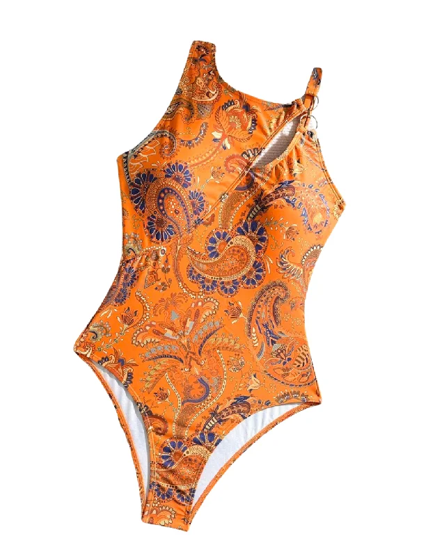 Business One-Pieces for Meeting -Paisley Cut Out Ring Swimsuit