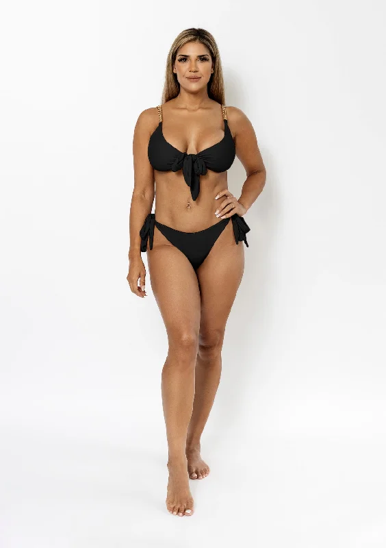 Cute halter swim sets for youthful style -Tasha Tie Up Bikini Bottom - Black